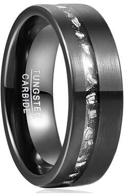 Black 8mm Tungsten Rings with Gold Groove for Men Cubic Zirconia Inlay Promise